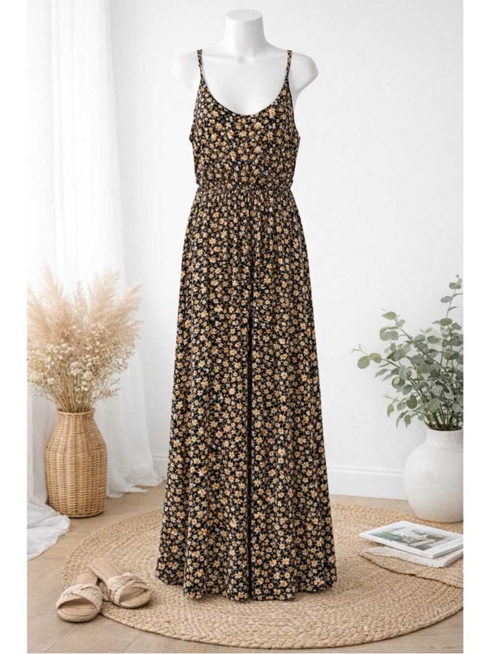 All in Favor Black Orange & Cream Floral
Scoopneck Maxi Dress Womens XL